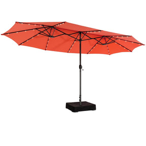 15 FT Outdoor Double-Sided Patio Umbrella with 48 Solar LED Lights and Umbrella Base