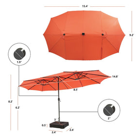 15 FT Outdoor Double-Sided Patio Umbrella with 48 Solar LED Lights and Umbrella Base