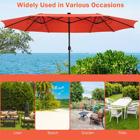 15 FT Outdoor Double-Sided Patio Umbrella with 48 Solar LED Lights and Umbrella Base