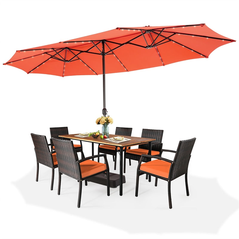 15 FT Outdoor Double-Sided Patio Umbrella with 48 Solar LED Lights and Umbrella Base