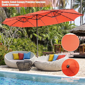 15 FT Outdoor Double-Sided Patio Umbrella with 48 Solar LED Lights and Umbrella Base