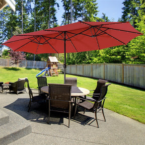 15 FT Outdoor Double-Sided Patio Umbrella with 48 Solar LED Lights and Umbrella Base