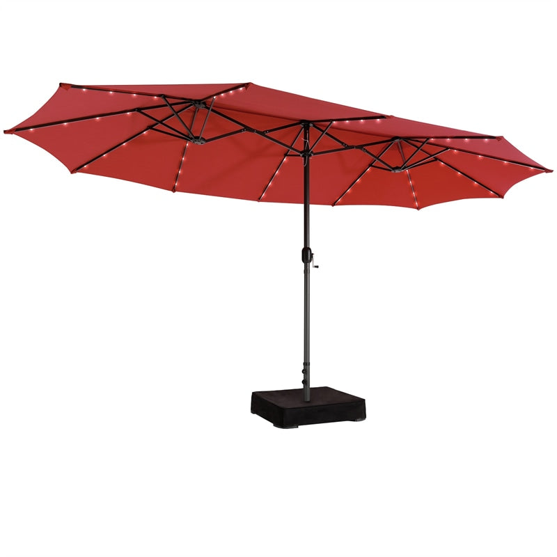 15 FT Outdoor Double-Sided Patio Umbrella with 48 Solar LED Lights and Umbrella Base