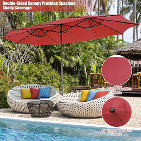 15 FT Outdoor Double-Sided Patio Umbrella with 48 Solar LED Lights and Umbrella Base