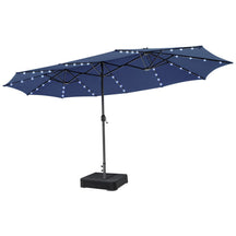 15 FT Outdoor Double-Sided Patio Umbrella with 48 Solar LED Lights and Umbrella Base