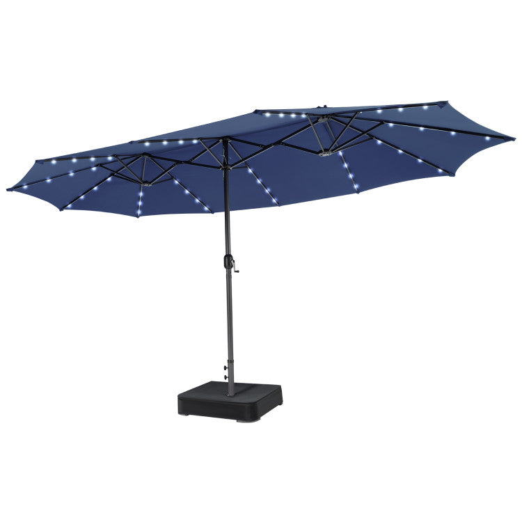 15 FT Outdoor Double-Sided Patio Umbrella with 48 Solar LED Lights and Umbrella Base