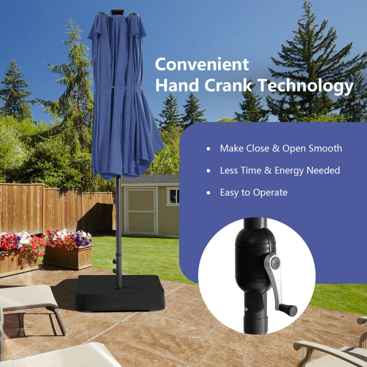 15 FT Outdoor Double-Sided Patio Umbrella with 48 Solar LED Lights and Umbrella Base