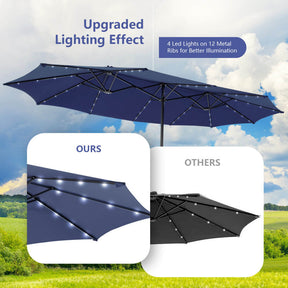 15 FT Outdoor Double-Sided Patio Umbrella with 48 Solar LED Lights and Umbrella Base