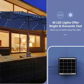 15 FT Outdoor Double-Sided Patio Umbrella with 48 Solar LED Lights and Umbrella Base