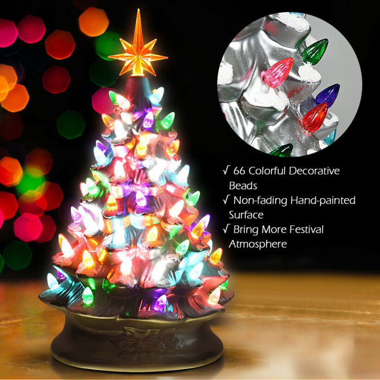 15 Inch Pre-Lit Hand-Painted Ceramic Christmas Tree with colorful beads