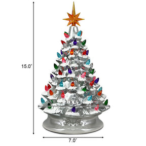 15 Inch Pre-Lit Hand-Painted Ceramic Christmas Tree with colorful beads