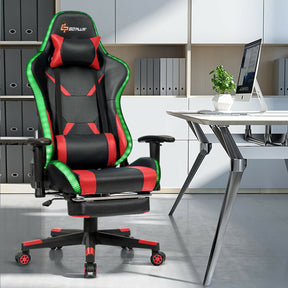 Ergonomic High Back Massage Gaming Chair with Light and Handrails