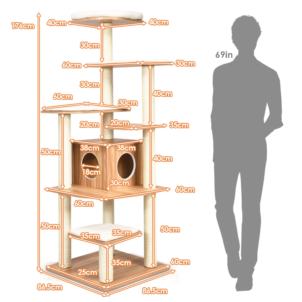 Modern Cat Climbing Tree with Scratch Resistant Sisal Rope Column