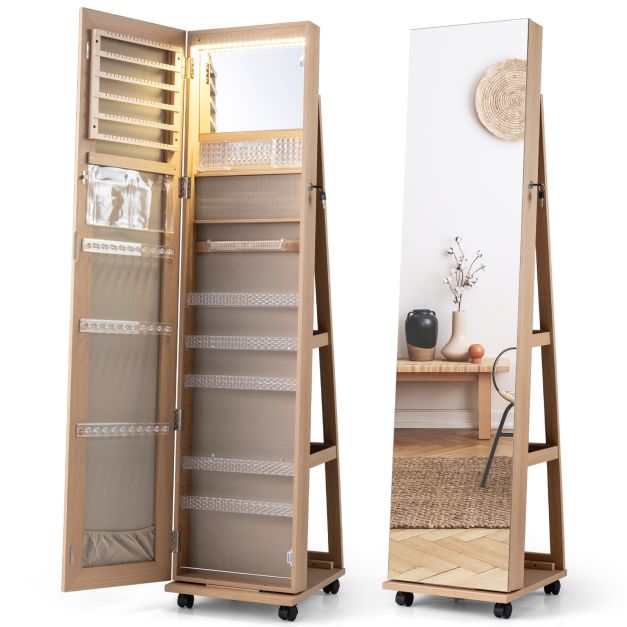 Giantex 164cm Mobile Jewelry Cabinet Armoire, Standing Lockable Jewelry Organizer
