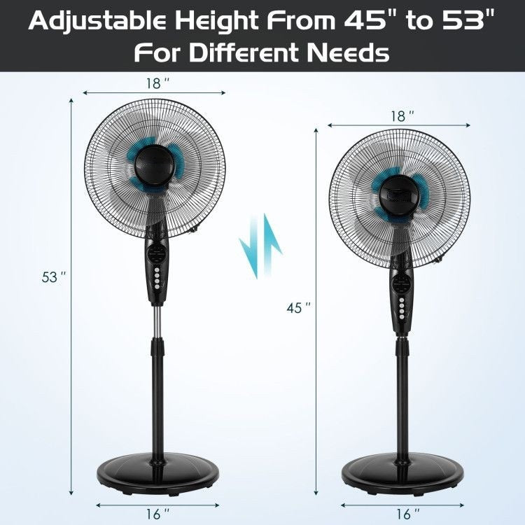 16 Inches Adjustable Height Fan with Quiet Oscillating Stand and  LCD Display
