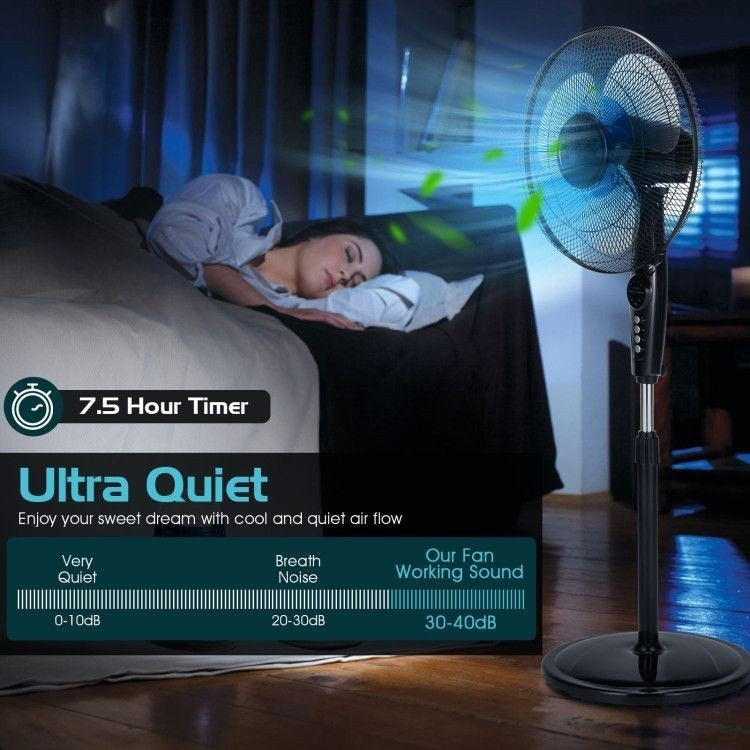 16 Inches Adjustable Height Fan with Quiet Oscillating Stand and  LCD Display