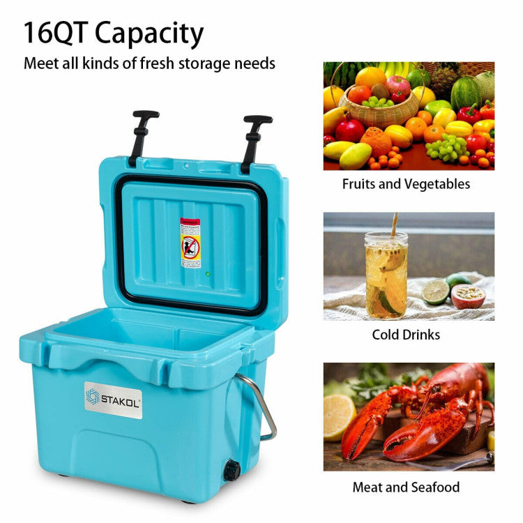 16 Quart 24-Can Capacity Portable Insulated Ice Cooler with 2 Cup Holders for Outdoor Camping