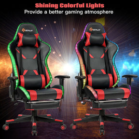 Ergonomic High Back Massage Gaming Chair with Light and Handrails