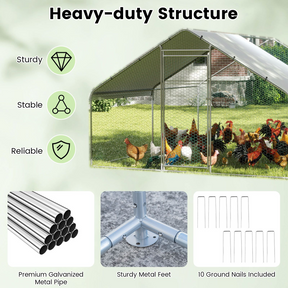 Large Chicken Coop, Walk-in Poultry Cage w/ Waterproof Canopy