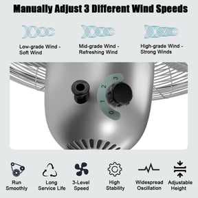 Hikidspace 18-Inch Metal Adjustable Height Oscillating Pedestal Fan with 3 Wind Speeds