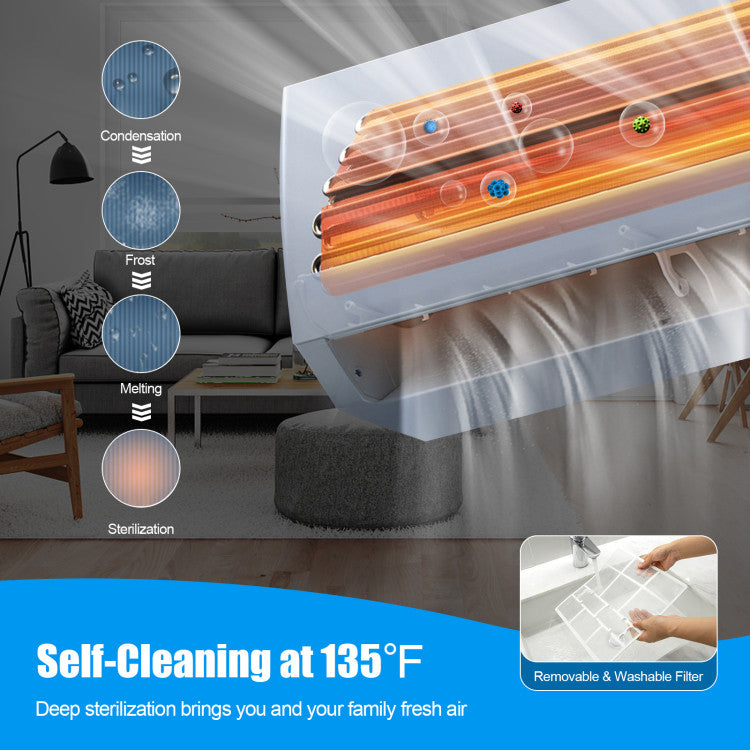 18000 BTU 19 SEER2 208-230V Ductless Mini Split Air Conditioner and Heater with Self-cleaning