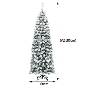 Slim Snow Flocked Christmas Tree for Home Decoration & Gift