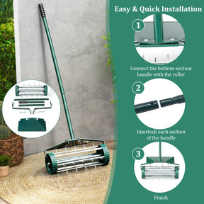 18 Inch Rolling Lawn Aerator with Splash-Proof Fender for Garden