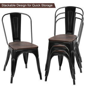 18 Inch Set of 4 Stackable Metal Dining Chair with Wood Seat