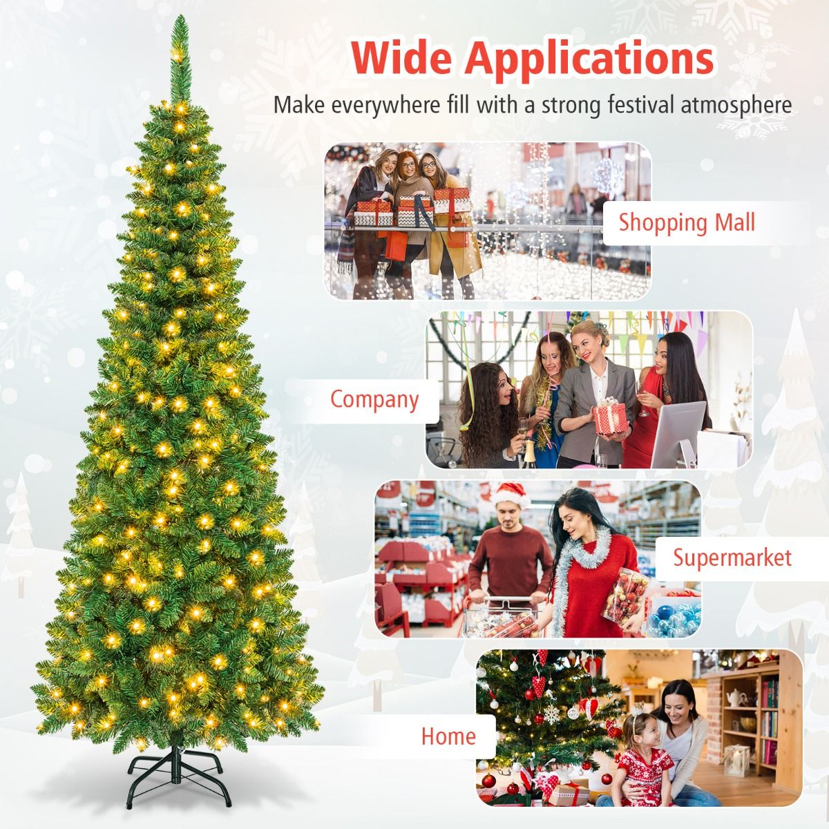 135cm/198cm Full Christmas Decoration Artificial Pencil Tree with 226/708 PVC Branch Tips