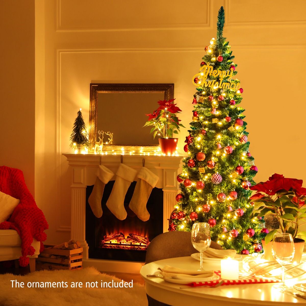 135cm/198cm Full Christmas Decoration Artificial Pencil Tree with 226/708 PVC Branch Tips