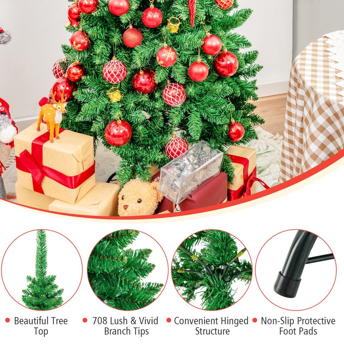 135cm/198cm Full Christmas Decoration Artificial Pencil Tree with 226/708 PVC Branch Tips