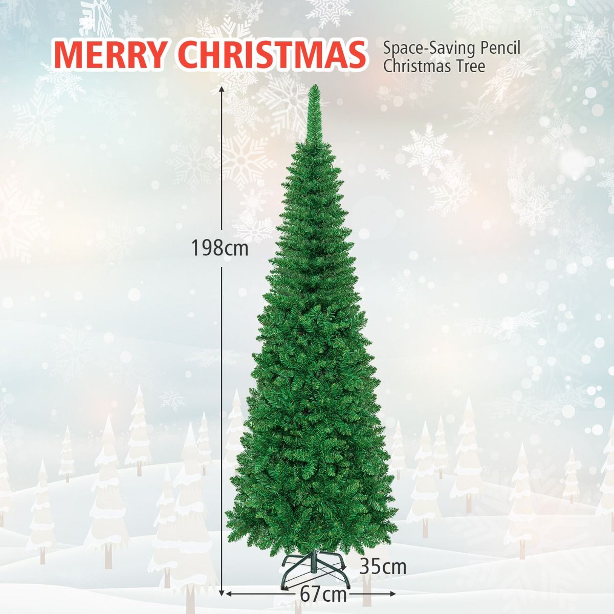 135cm/198cm Full Christmas Decoration Artificial Pencil Tree with 226/708 PVC Branch Tips