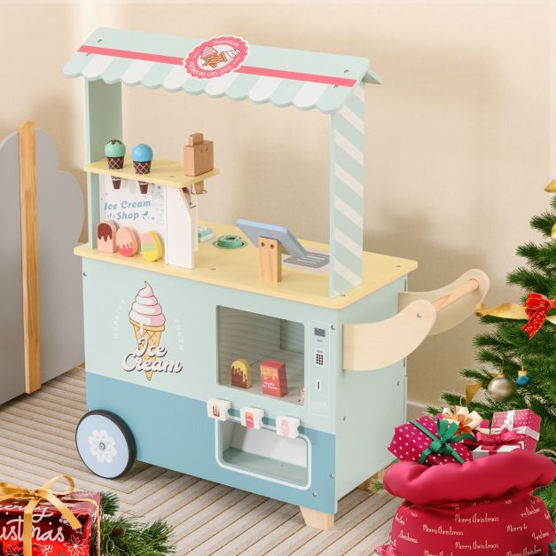 Kids Ice Cream Cart Pretend Play Set for Toddlers with Vending Machine