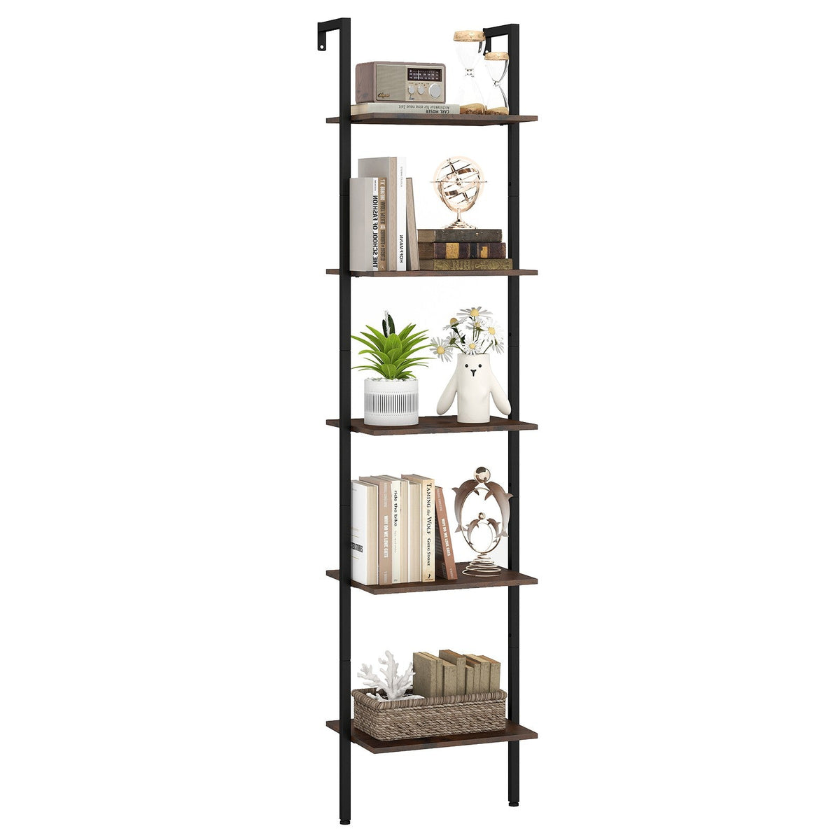 5 Tier Ladder Shelf Wall Mount Bookshelf