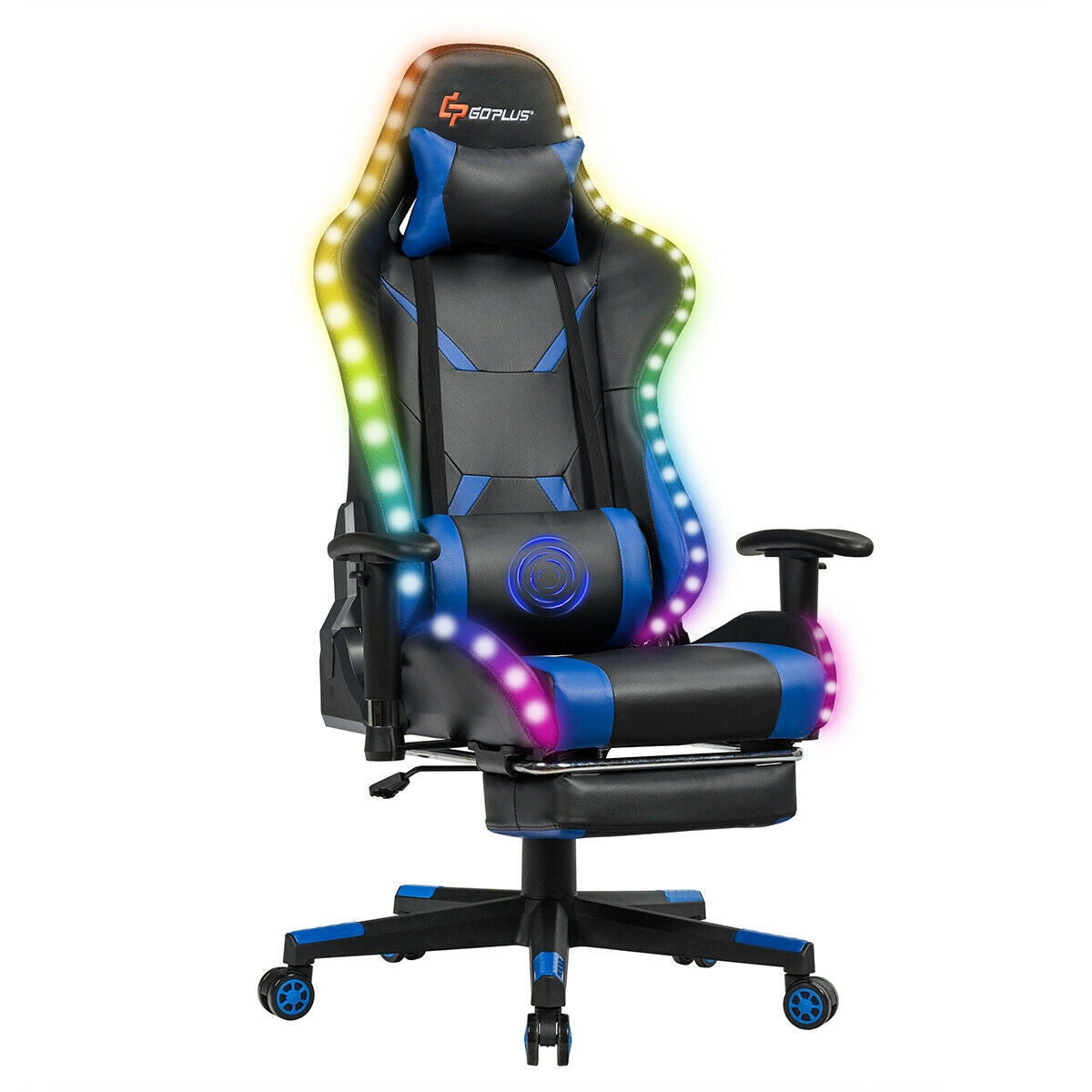 Ergonomic High Back Massage Gaming Chair with Light and Handrails