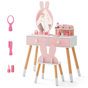 HONEY JOY Kids Vanity Table and Stool Set Makeup Dressing Desk w/Storage Shelf
