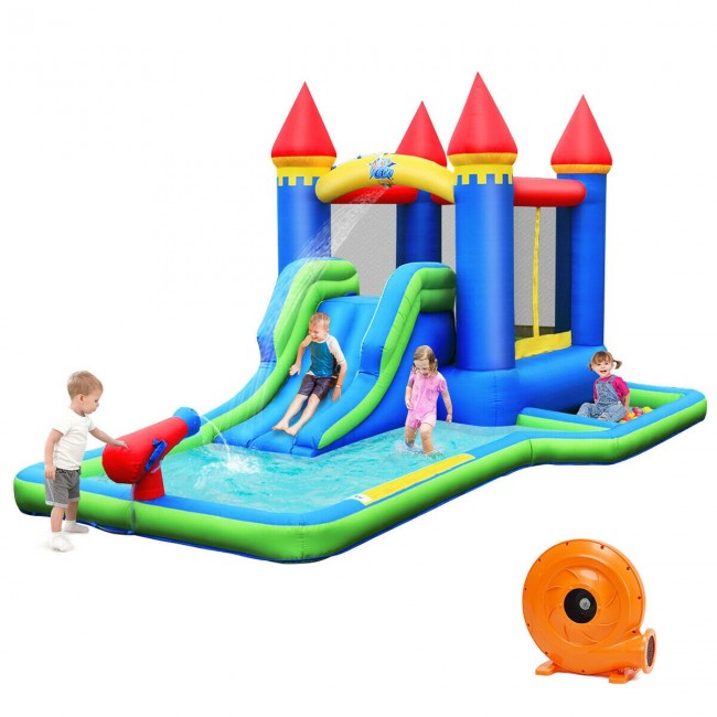 Kids Inflatable Bounce House Jumping Castle Water Slide Park Bouncer with Ball Shooting and Trampoline