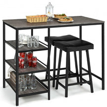 3 Pieces Dining Table Set with Pub Counter Height and Storage Shelves
