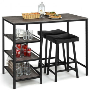 3 Pieces Dining Table Set with Pub Counter Height and Storage Shelves
