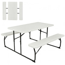 Outdoor Camping Picnic Table Bench Set Dining Set with Metal Base