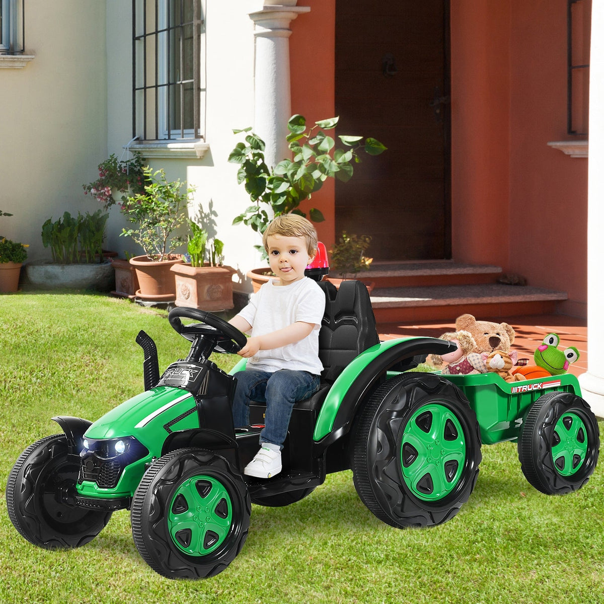 12V 2-in-1 Electric Kids Ride on Car Tractor with Remote Control LED Light Horn