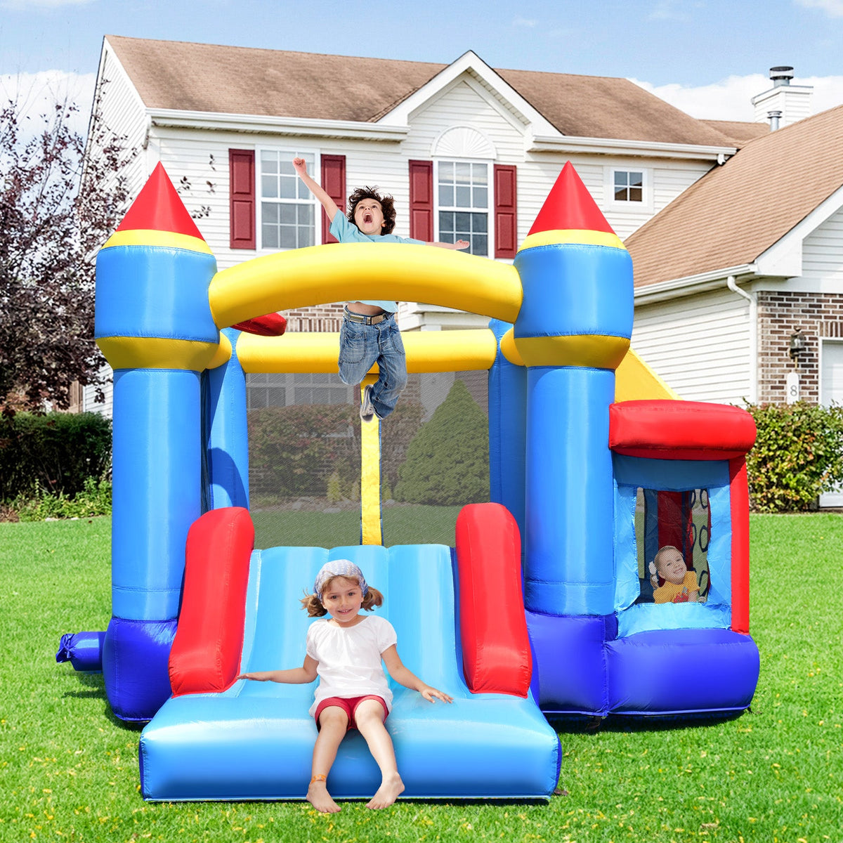 Multifunctional Inflatable Bounce House, Kids Jumper Bouncer for Backyard, Indoor & Outdoor Use