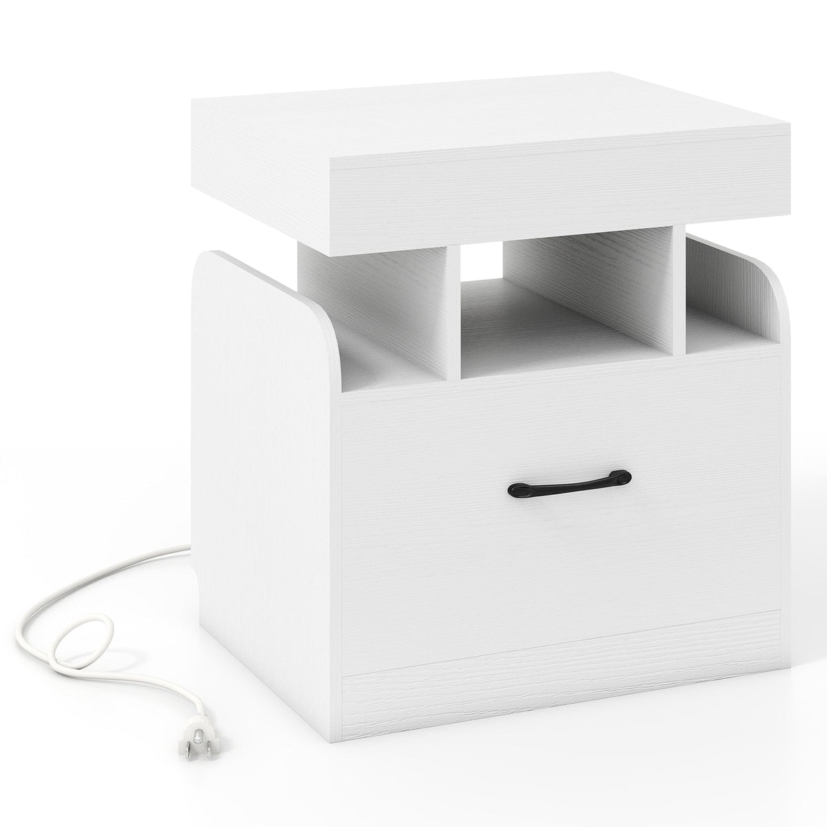 Nightstand with Charging Station, Bedside Table with Drawer & Sliding Top Storage