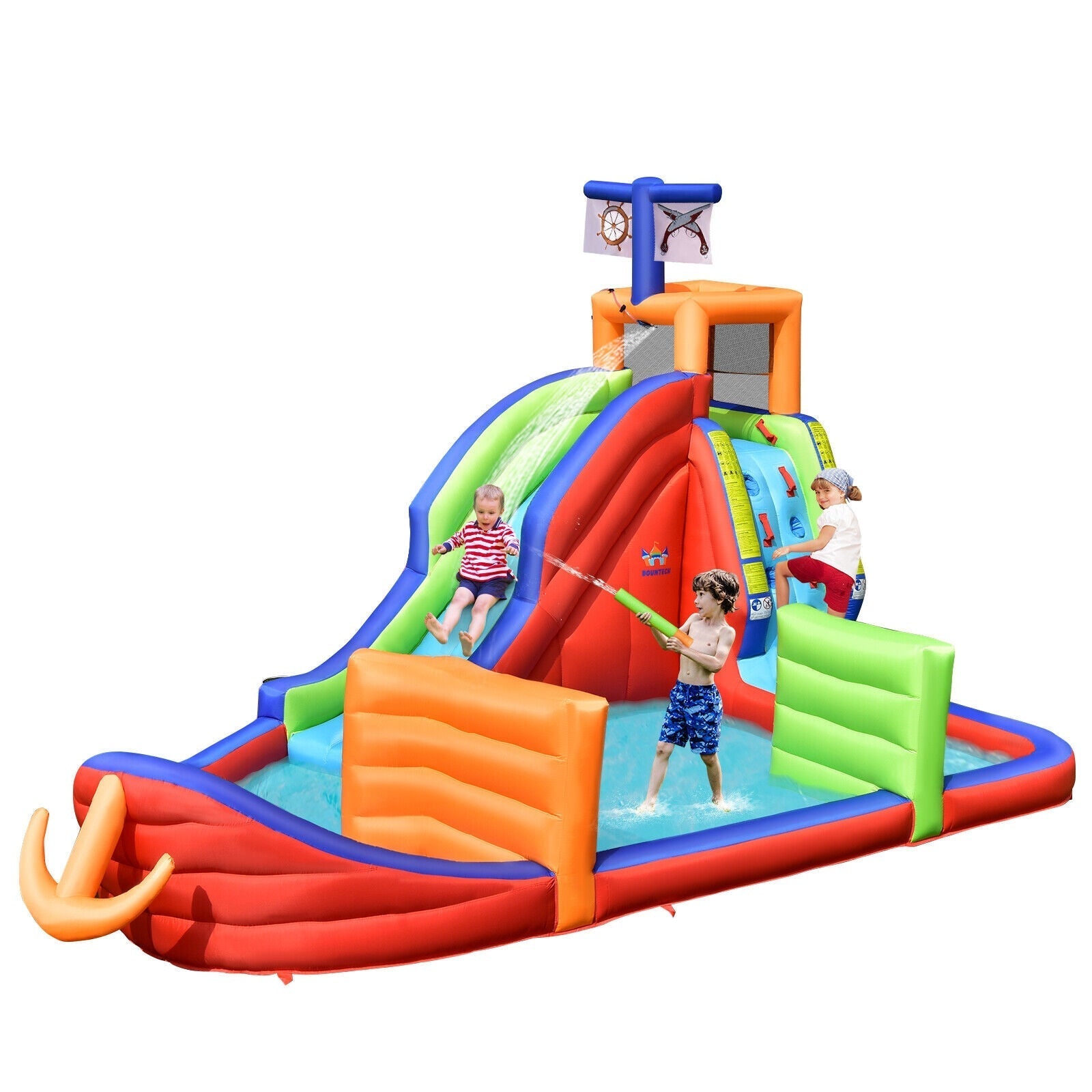 6-in-1 Kids Pirate Ship Water Slide Inflatable Bounce House with Water