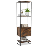 5-Tier Bookshelf with Drawer Tall Narrow Bookcase