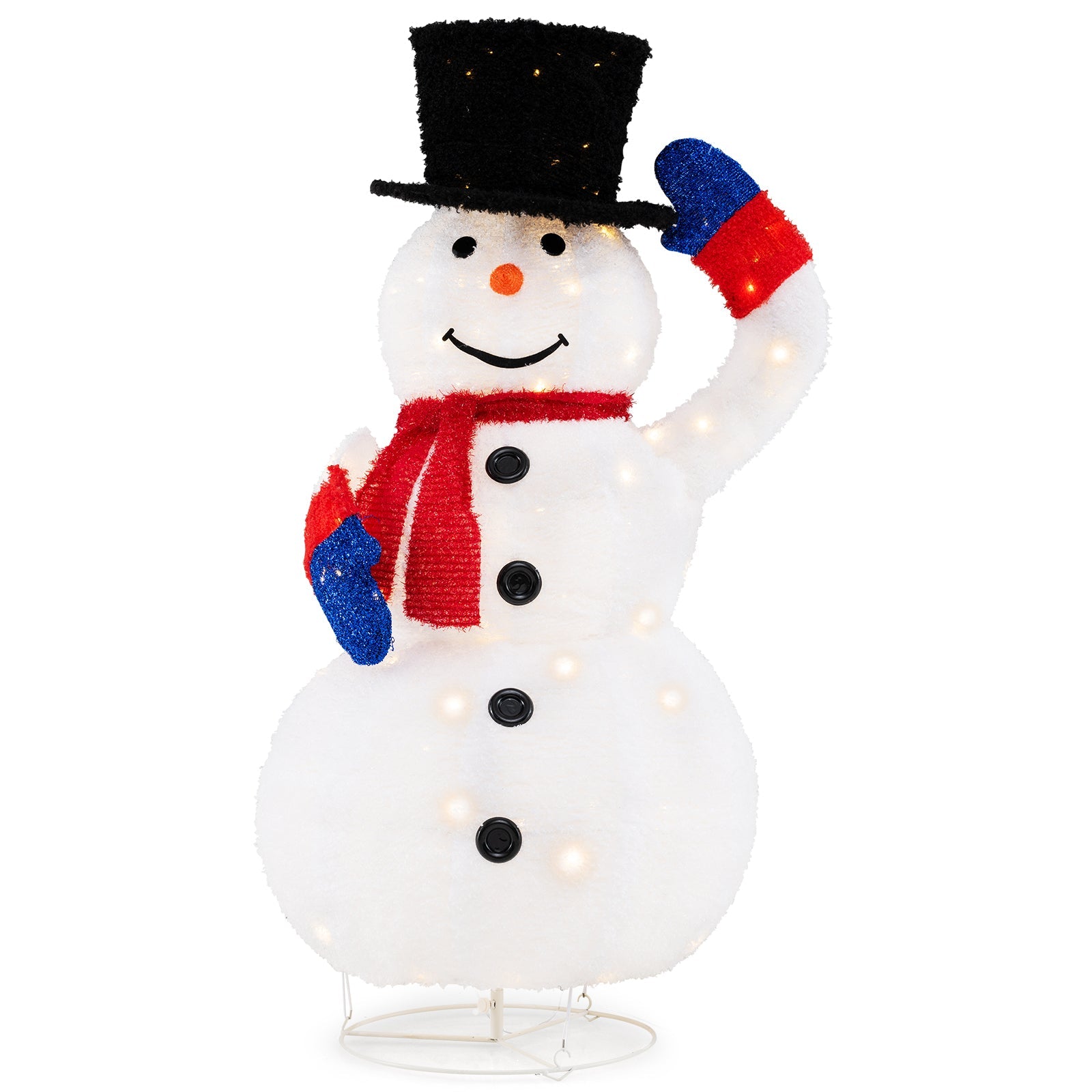 130CM Pre-Lit Christmas Snowman with 120 Built-in LED Lights, Xmas Snowman w/ Up/Down Swing Hat, Timer, Zip Ties & Ground Stakes