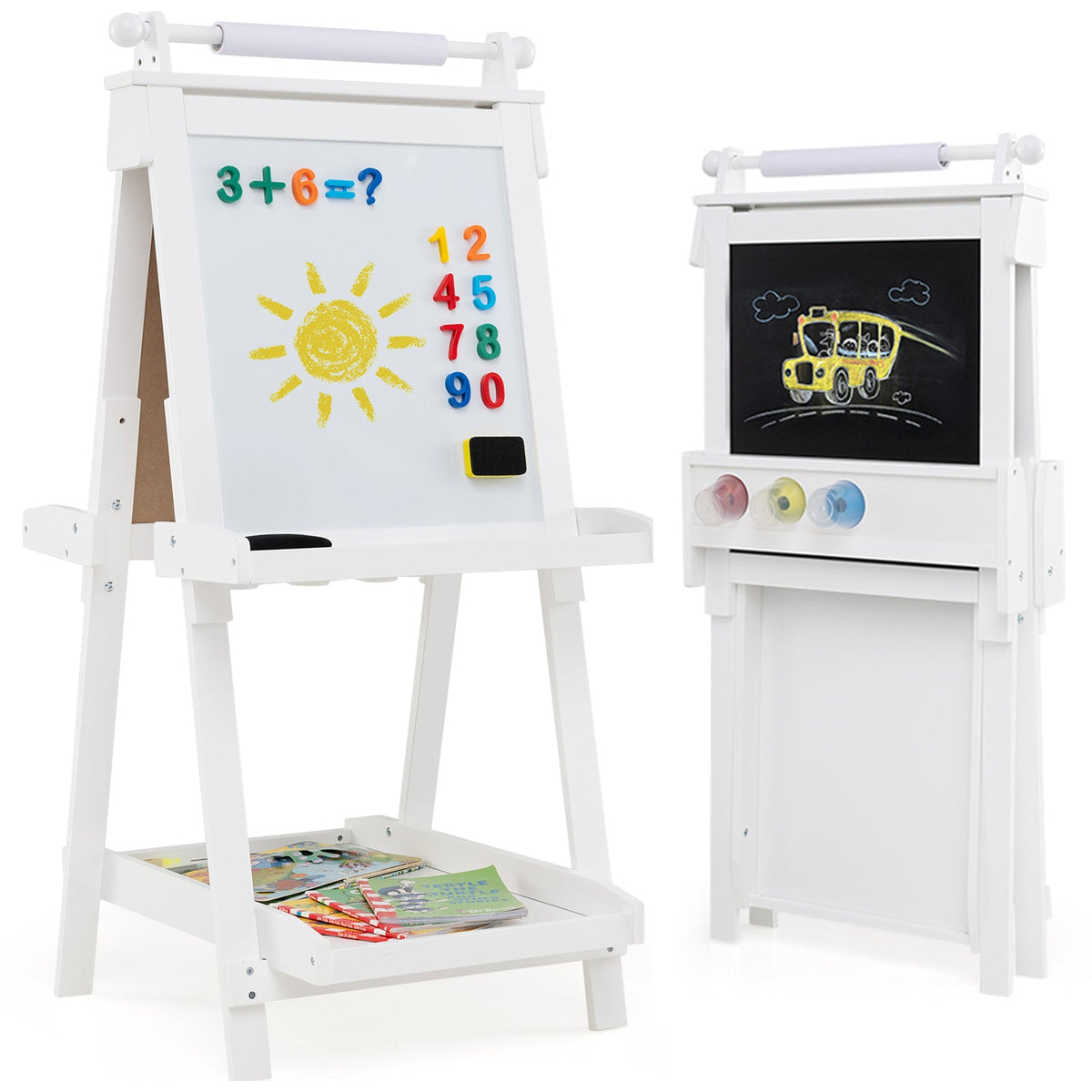3-in-1 Double-sided Art Easel with Chalkboard & Magnetic Whiteboard