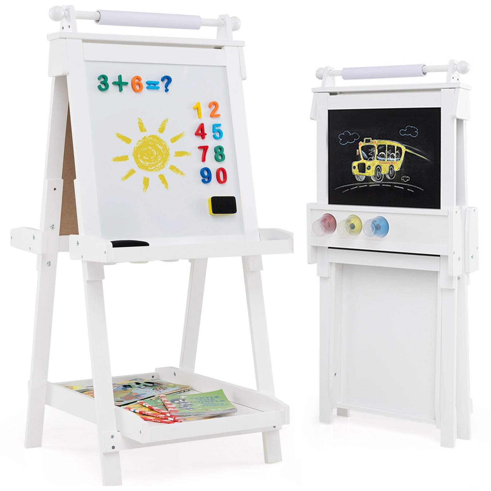 3-in-1 Double-sided Art Easel with Chalkboard & Magnetic Whiteboard