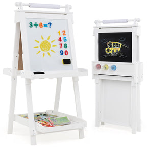 3-in-1 Double-sided Art Easel with Chalkboard & Magnetic Whiteboard