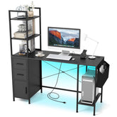 Office Desk w/ LED Light & Power Outlets Computer Desk